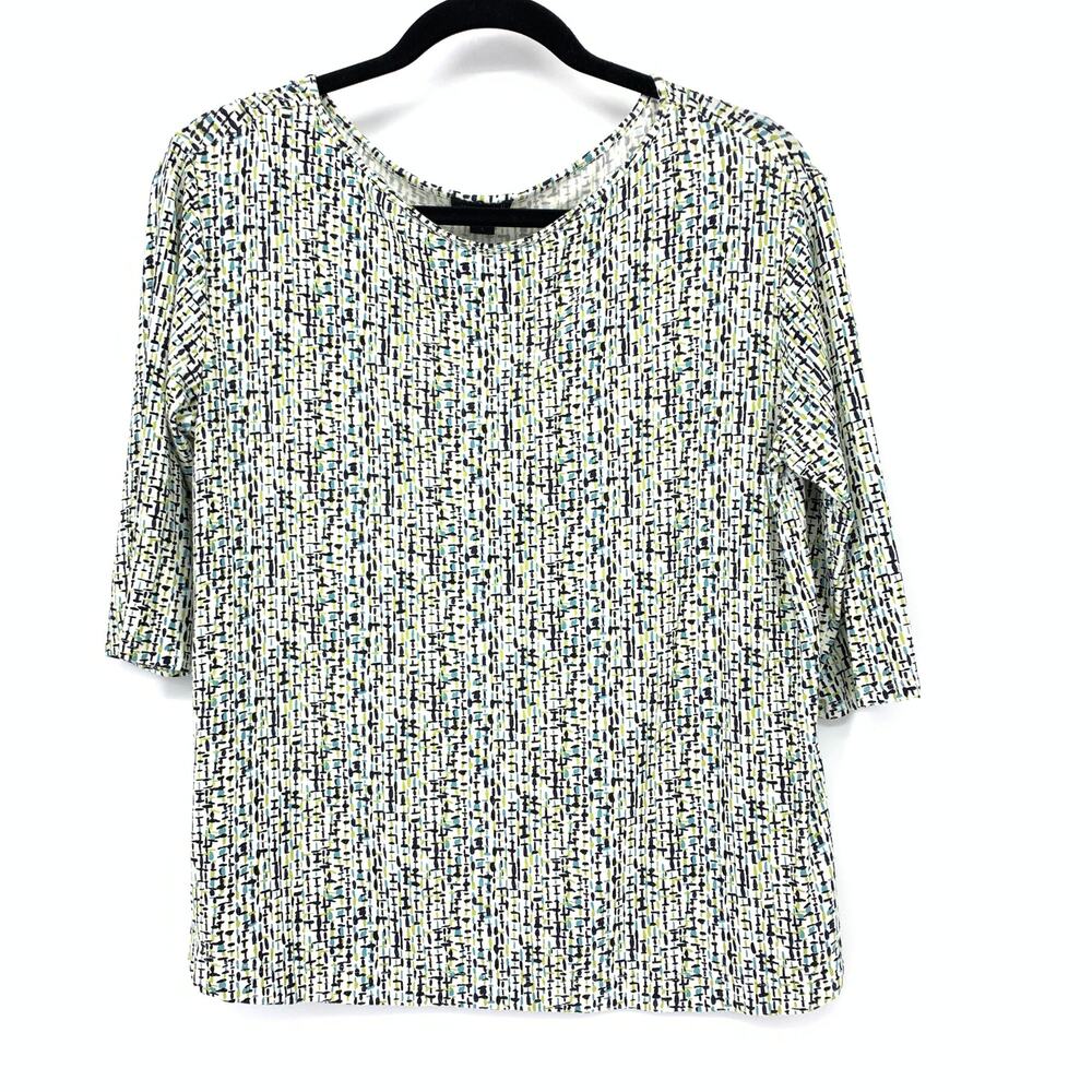 J Jill Wearever Top Sz S Stretch Knit Abstract Multicolor Print 3/4 Sleeve
